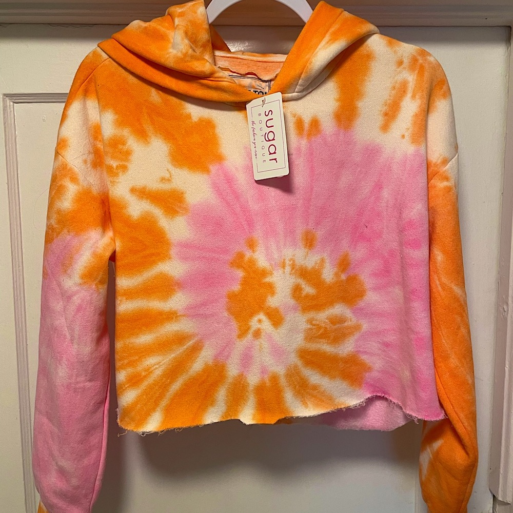 C’EST TOI (It’s You) Cropped Creamsicle Tie Dye Hoodie -NEVER WORN/TAGS STILL ON